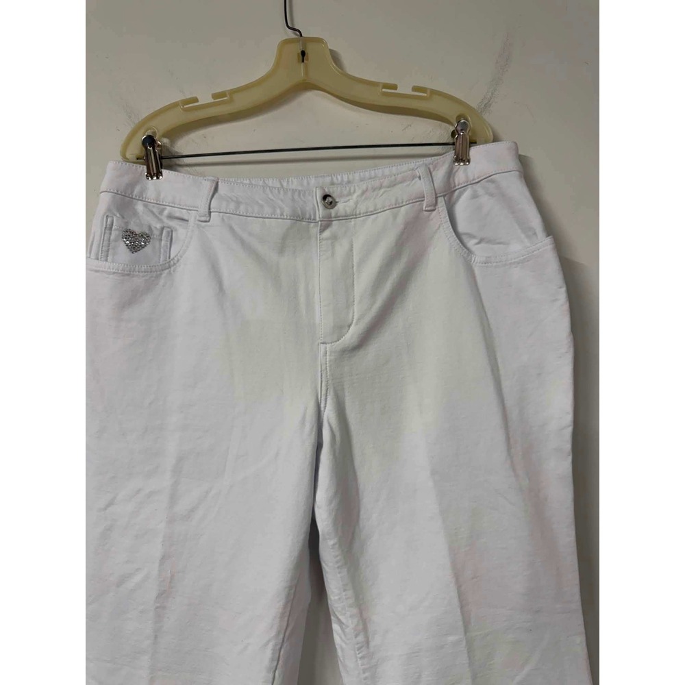 Quacker Factory Women 18W White DreamJeannes Wide Leg Rhinestone Heart Pants - Picture 8 of 9